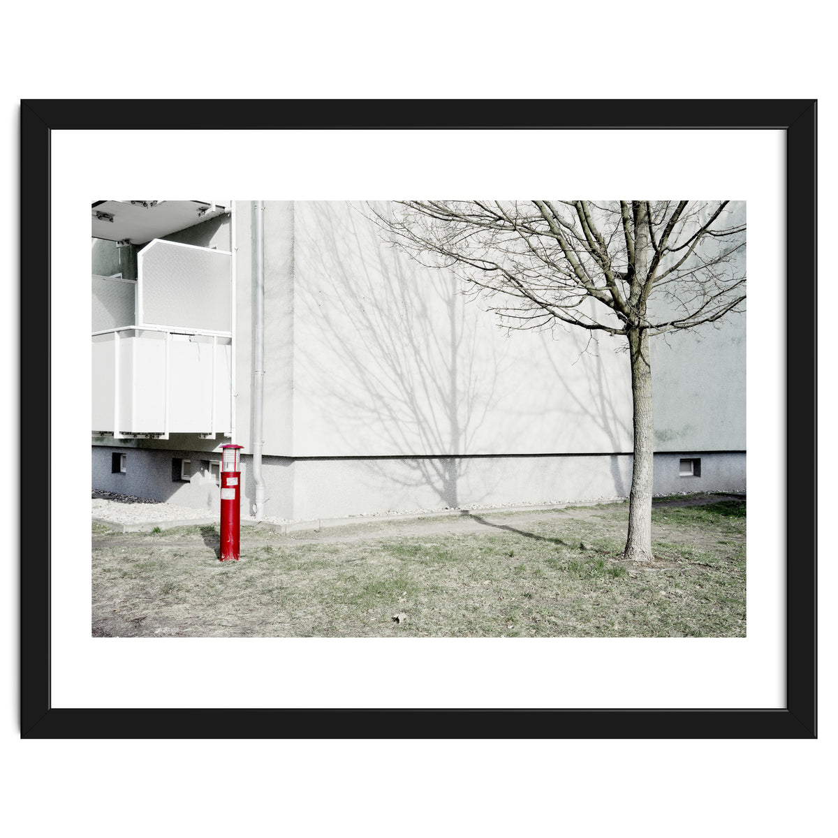 Red light pole and Tree shadow on the wall