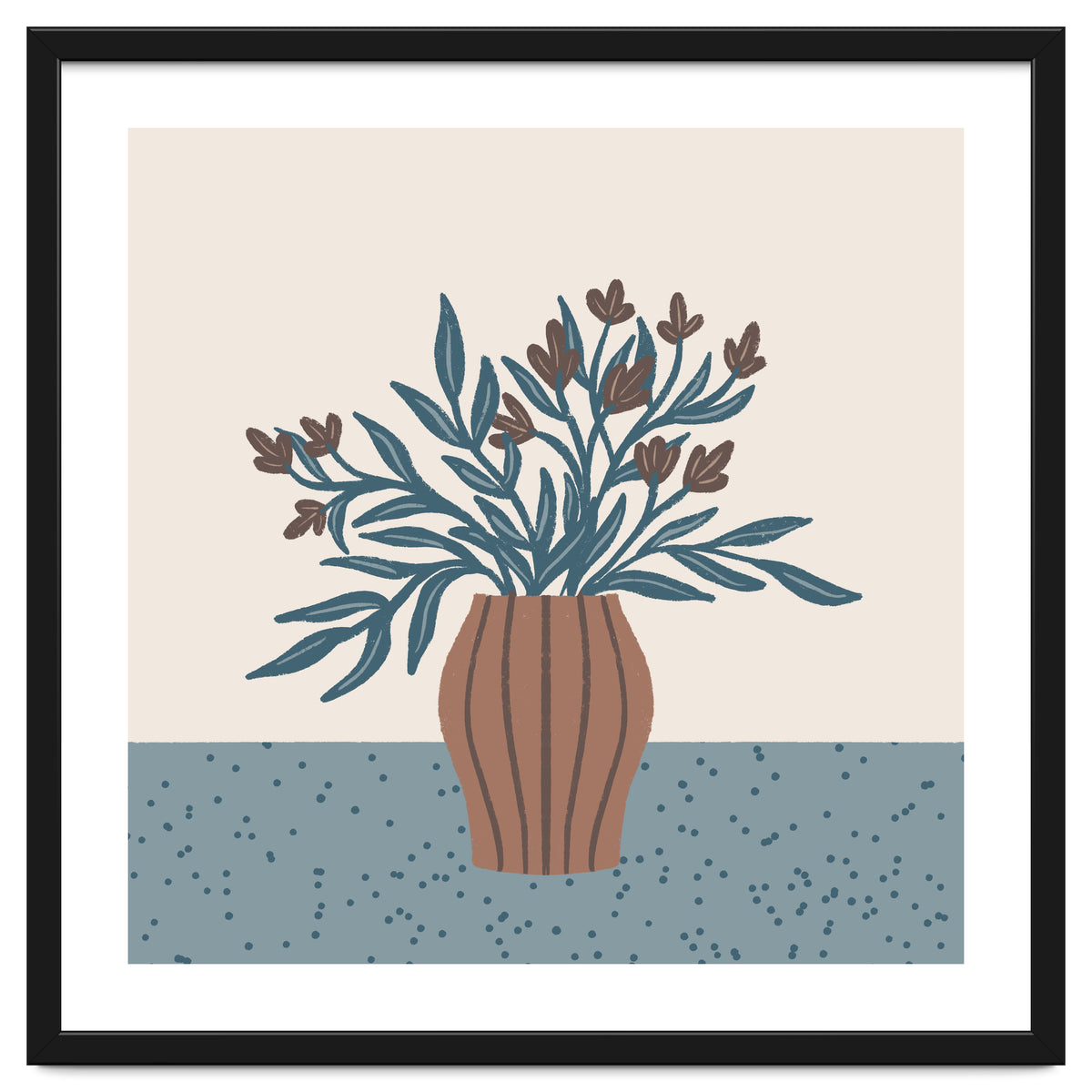 Brown Flowers in a Vase – Minimalist Floral Still Life