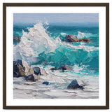 Dynamic Crashing Turquoise Ocean Wave Against Rugged Coastal Rocks thumbnail