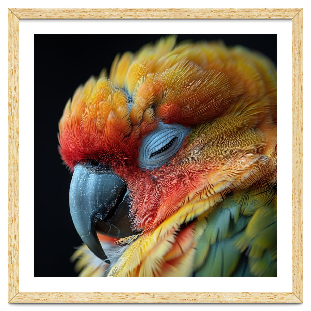 Close Up Of A Sleeping Sun Conure Parrot