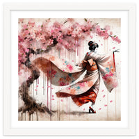 Geisha Under Cherry Blossoms In Motion