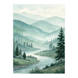 Serene Misty Mountain Valley Watercolor Painting (Print Only) thumbnail