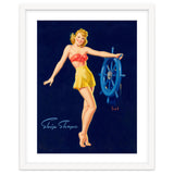 Pinup Girl Is Posing With A Steering Wheel thumbnail