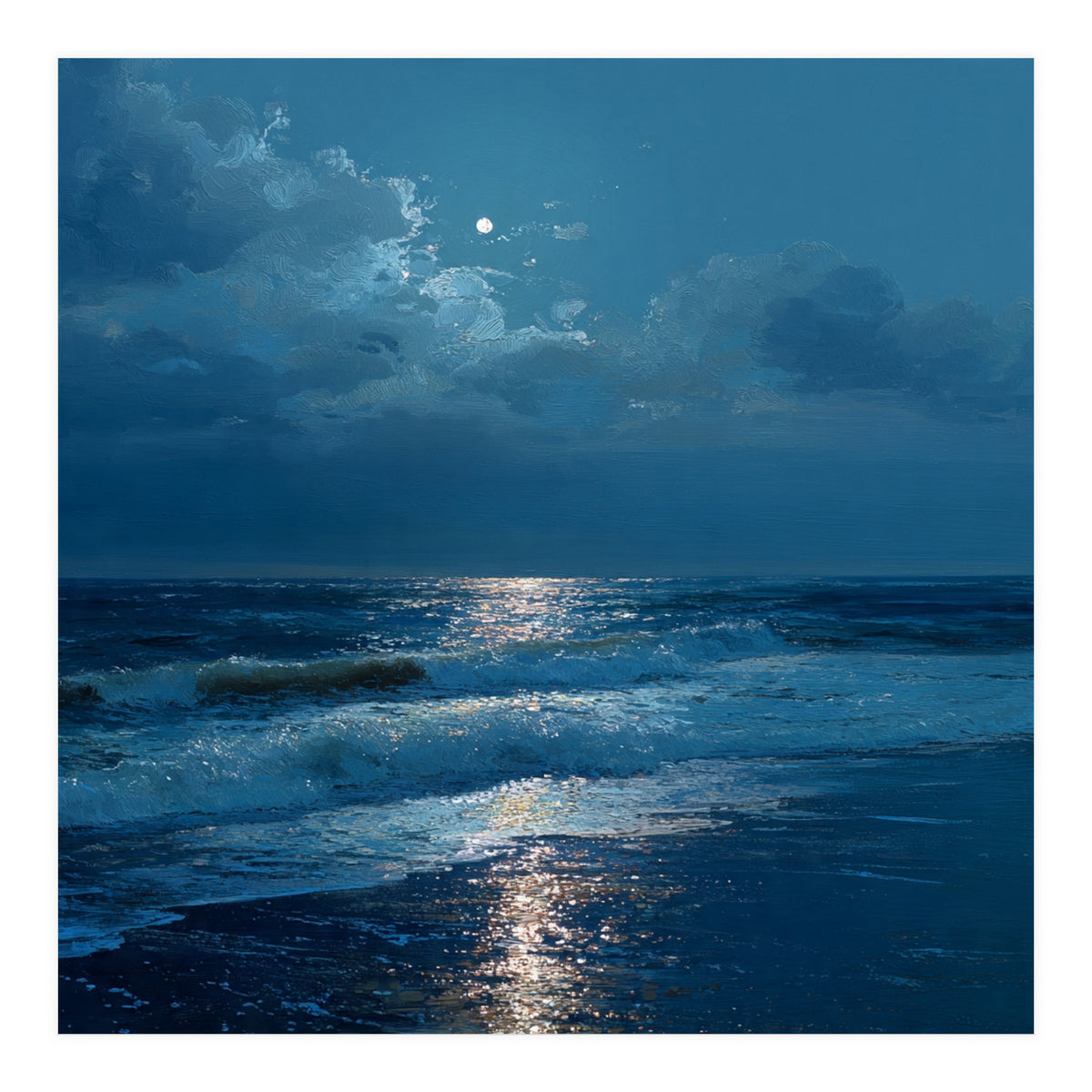 Moonlit Shoreline with Crashing Surf (Print Only)