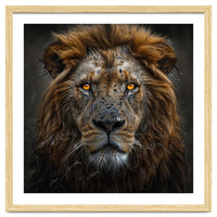 Majestic Lion With Glowing Eyes Close Up Portrait