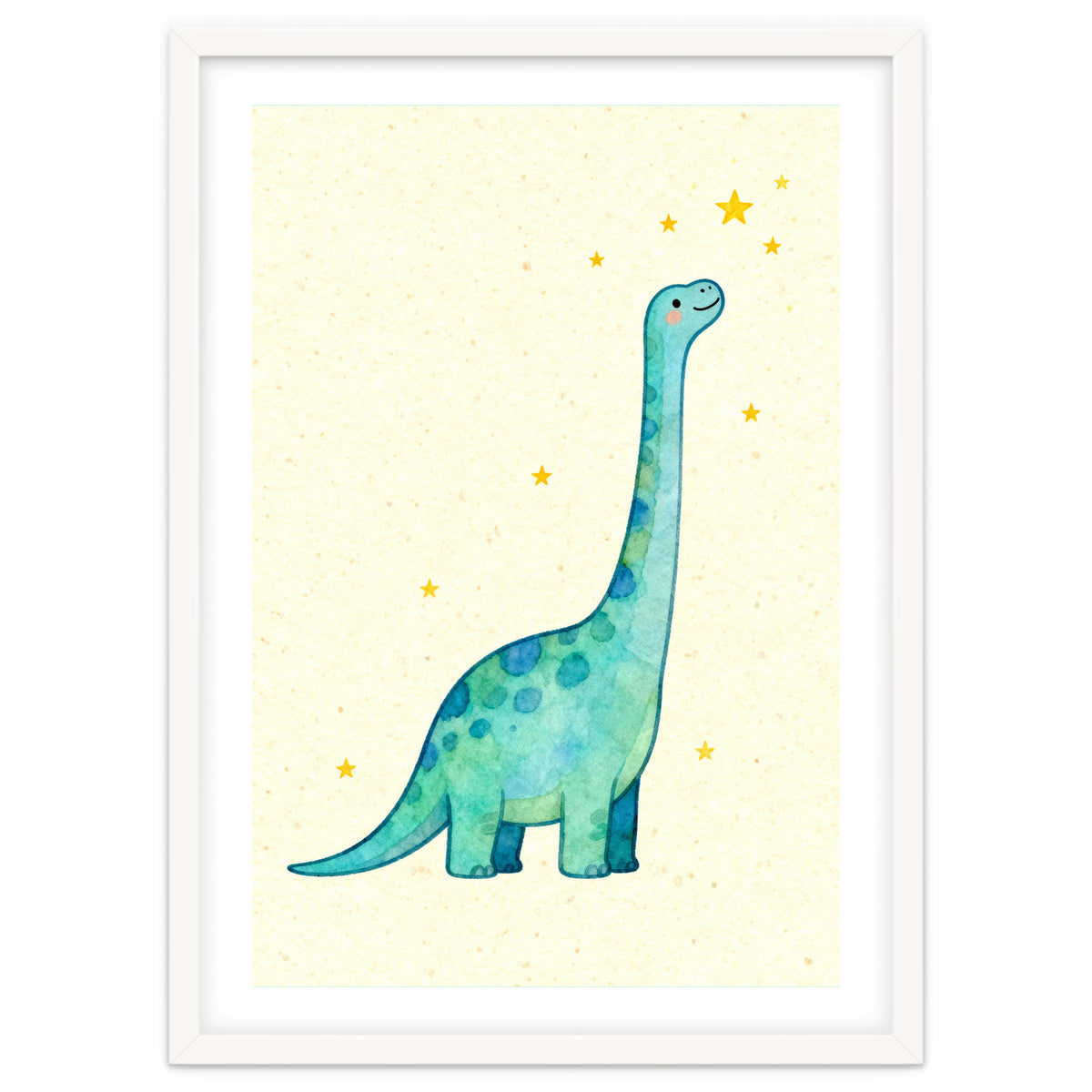 Cute Brontosaurus Watercolor Art, Whimsical Dinosaur Nursery Print, Starry Dino Illustration