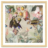 Colorful Parrots And Butterflies In Flower And Fruit Tropical Jungle thumbnail