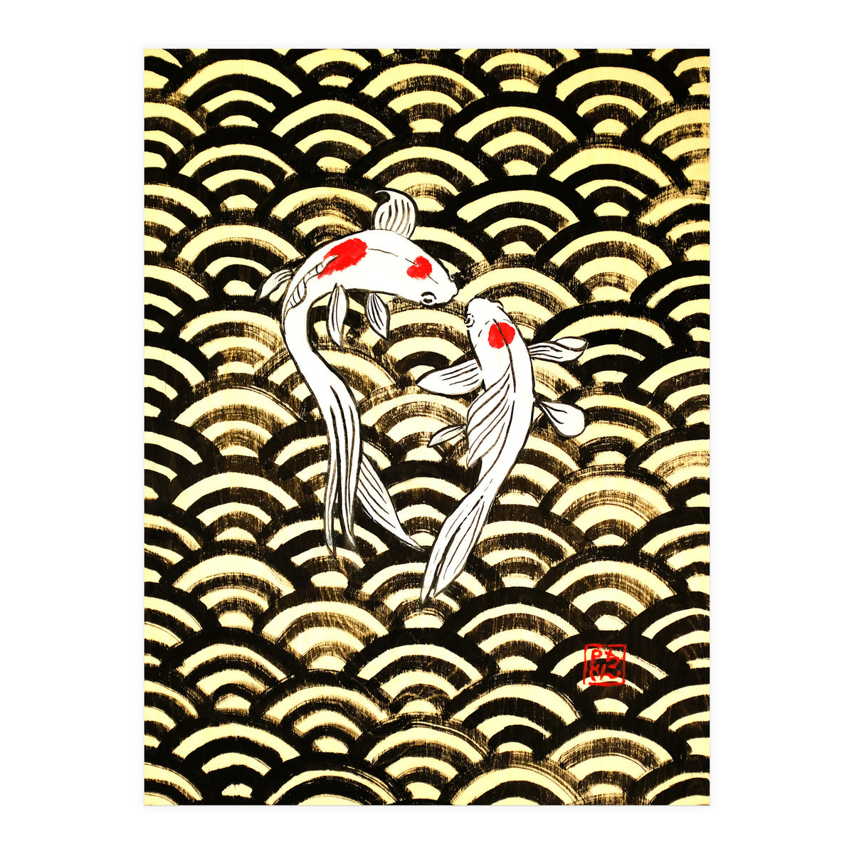 2 Koi In Wood (Print Only)