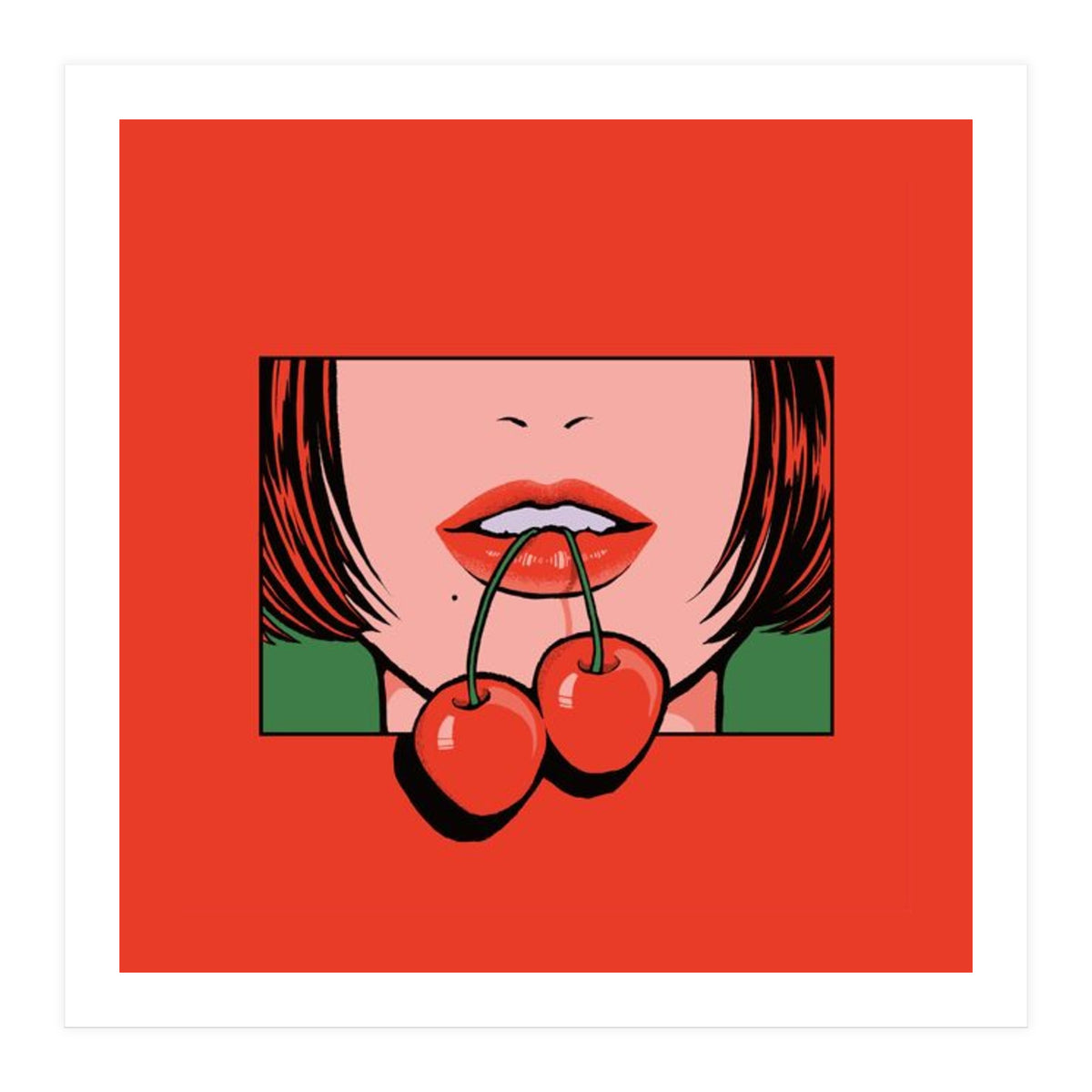 Pop Art Cherry Bold Lips With A Classic Design (Print Only)