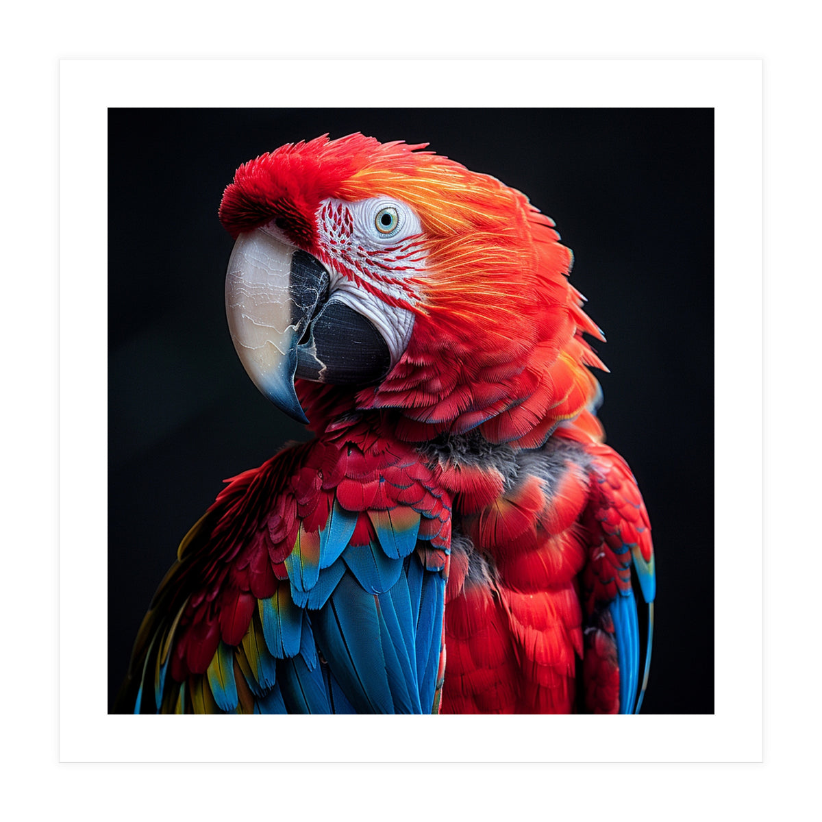 Scarlet Macaw Parrot Detailed Feather Close Up Portrait (Print Only)