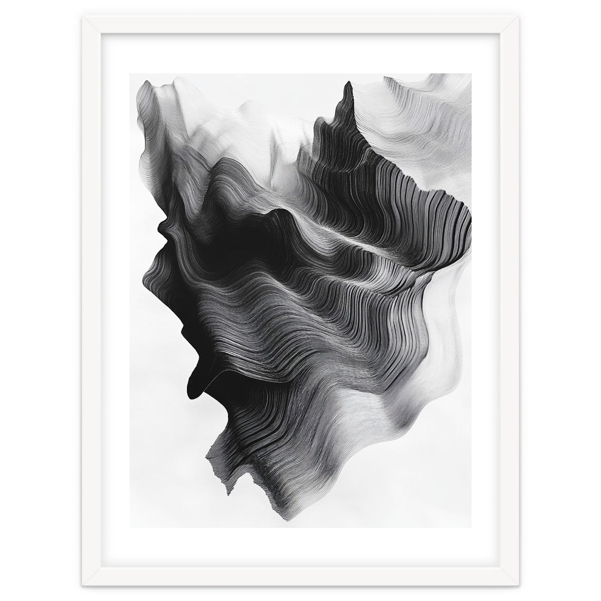 Abstract Black And White Wavy Lines Forming Organic Shapes