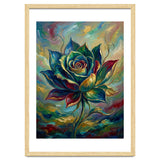 Enchanted Teal and Gold Rose Impasto Oil Painting thumbnail