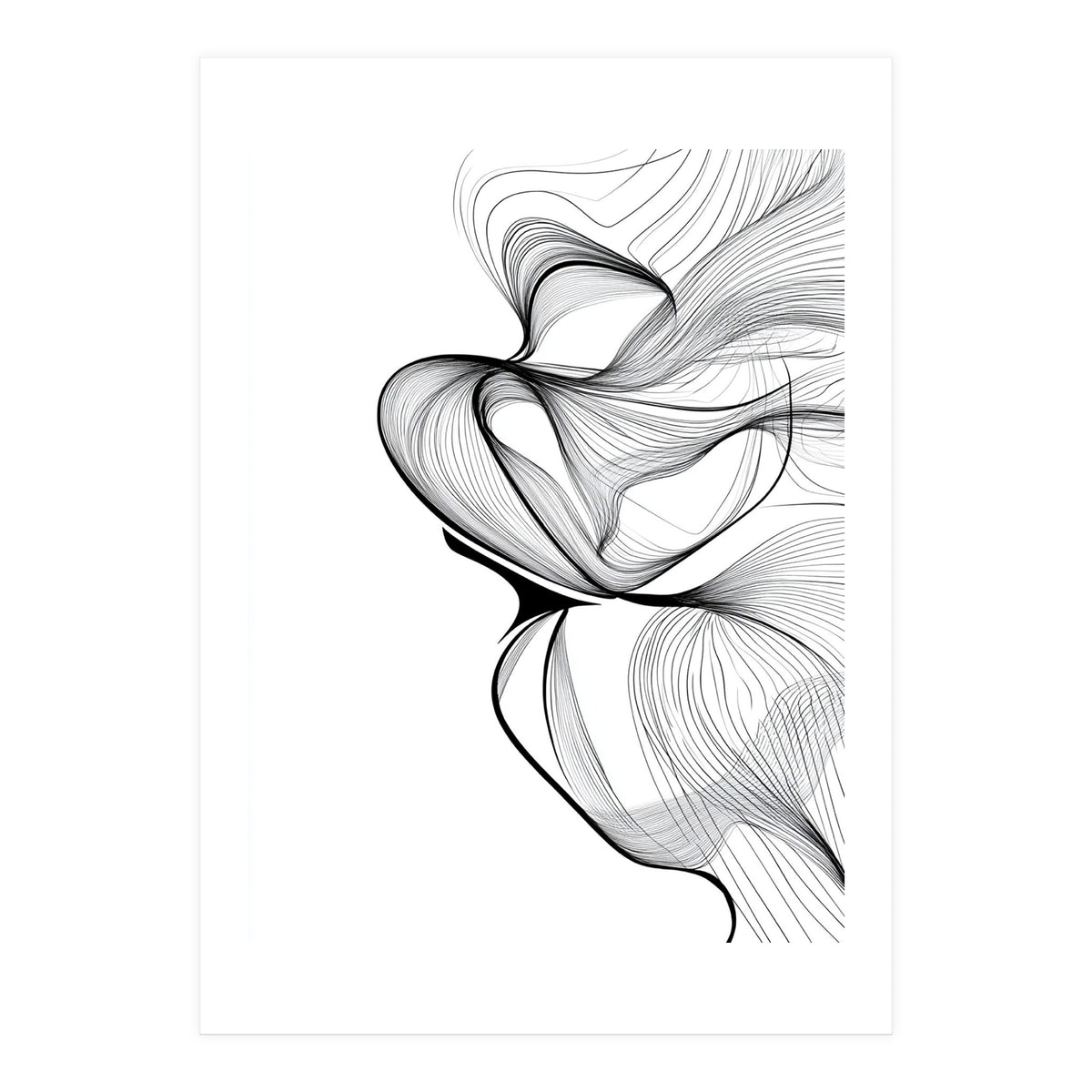 Abstract Black And White Swirls And Lines Flowing Art (Print Only)