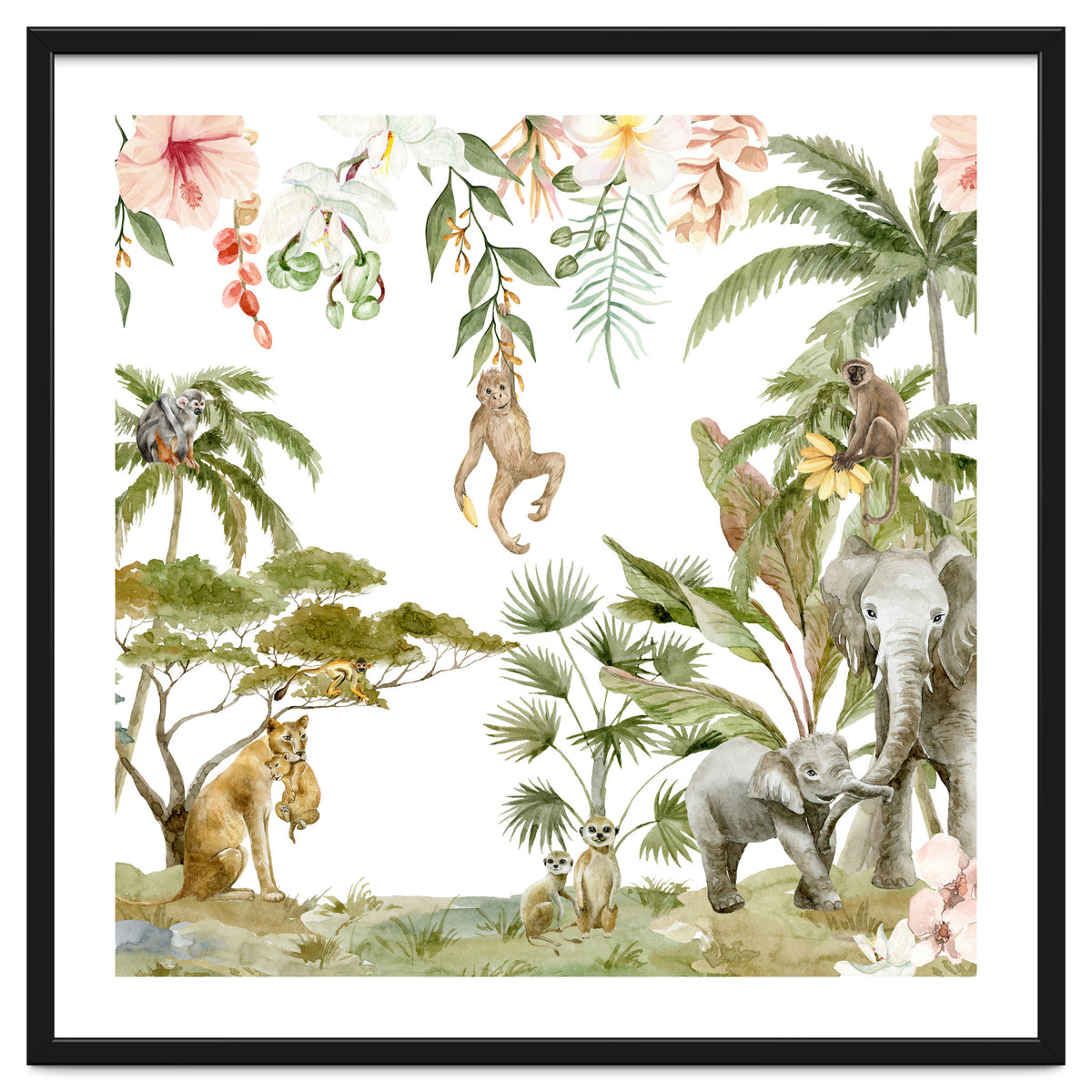 Watercolor Wild Animals Jungle