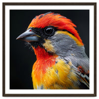 Close Up Of Colorful Bird With Red Orange Yellow Feathers