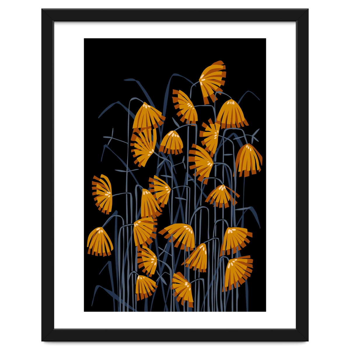 Linocut flower meadow black