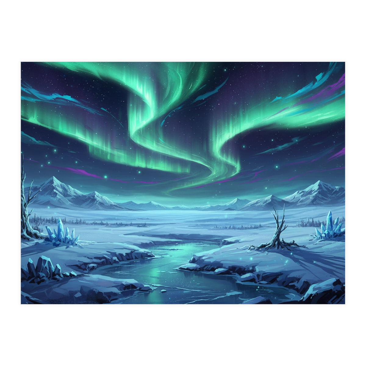 Arctic Glow: Northern Lights Winter Landscape (Print Only)