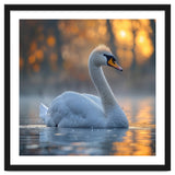 Beautiful Swan Floating On Water At Sunset thumbnail