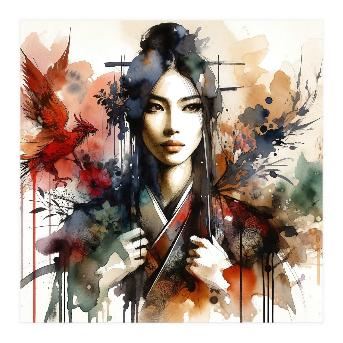 Phoenix Spirit Asian Warrior Portrait (Print Only)