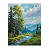Serene Mountain River Landscape Oil Painting (Print Only)