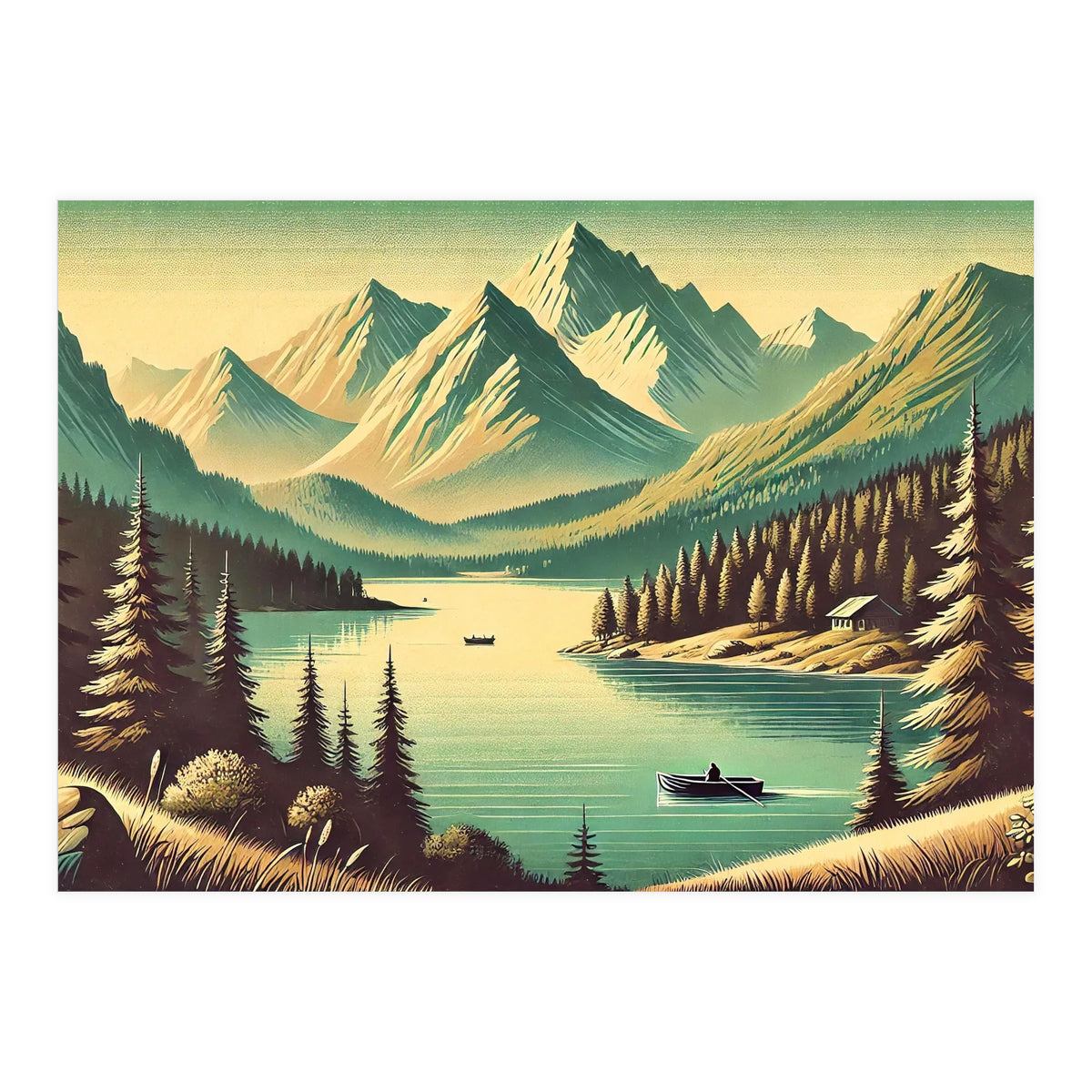 Vintage Alpine Lake Poster (Print Only)