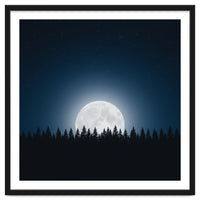 Midnight Serenity: Full Moon Over Forest Silhouettes