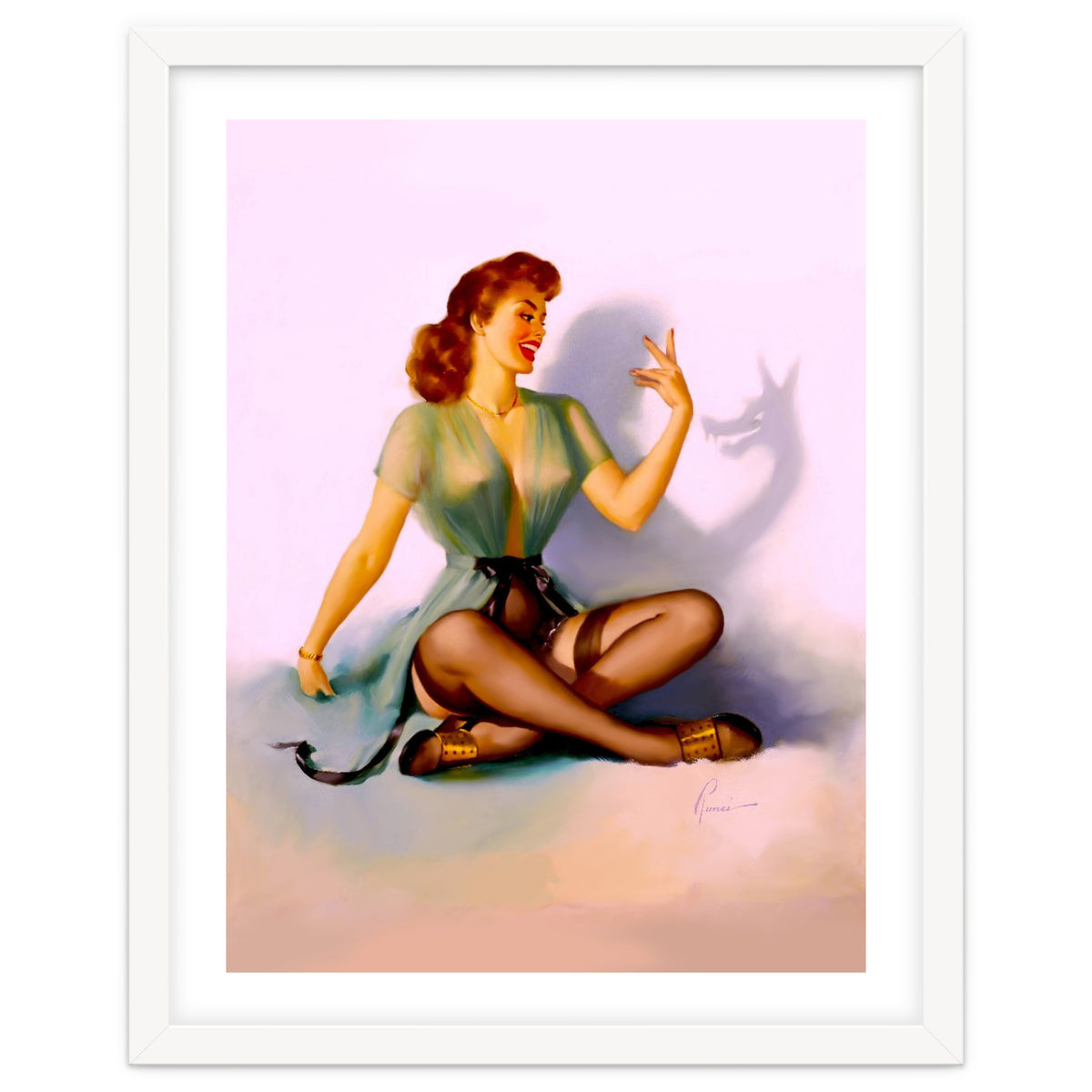 Sexy Pinup Making A Big Bad Wolf Shadow On The Wall