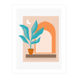 Moonlight Villa, Architecture Modern Bohemian Travel Illustration, Pastel Tropical Home Minimal Line Art (Print Only) thumbnail