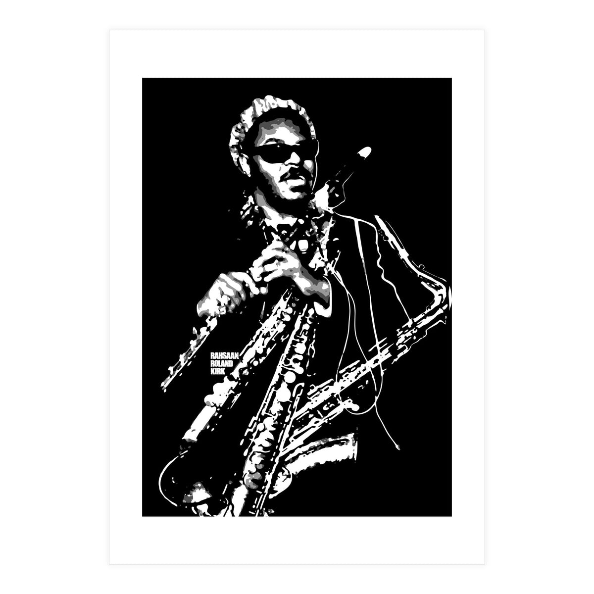 Rahsaan Roland Kirk American Jazz Multi-Instrumentalist in Grayscale (Print Only)
