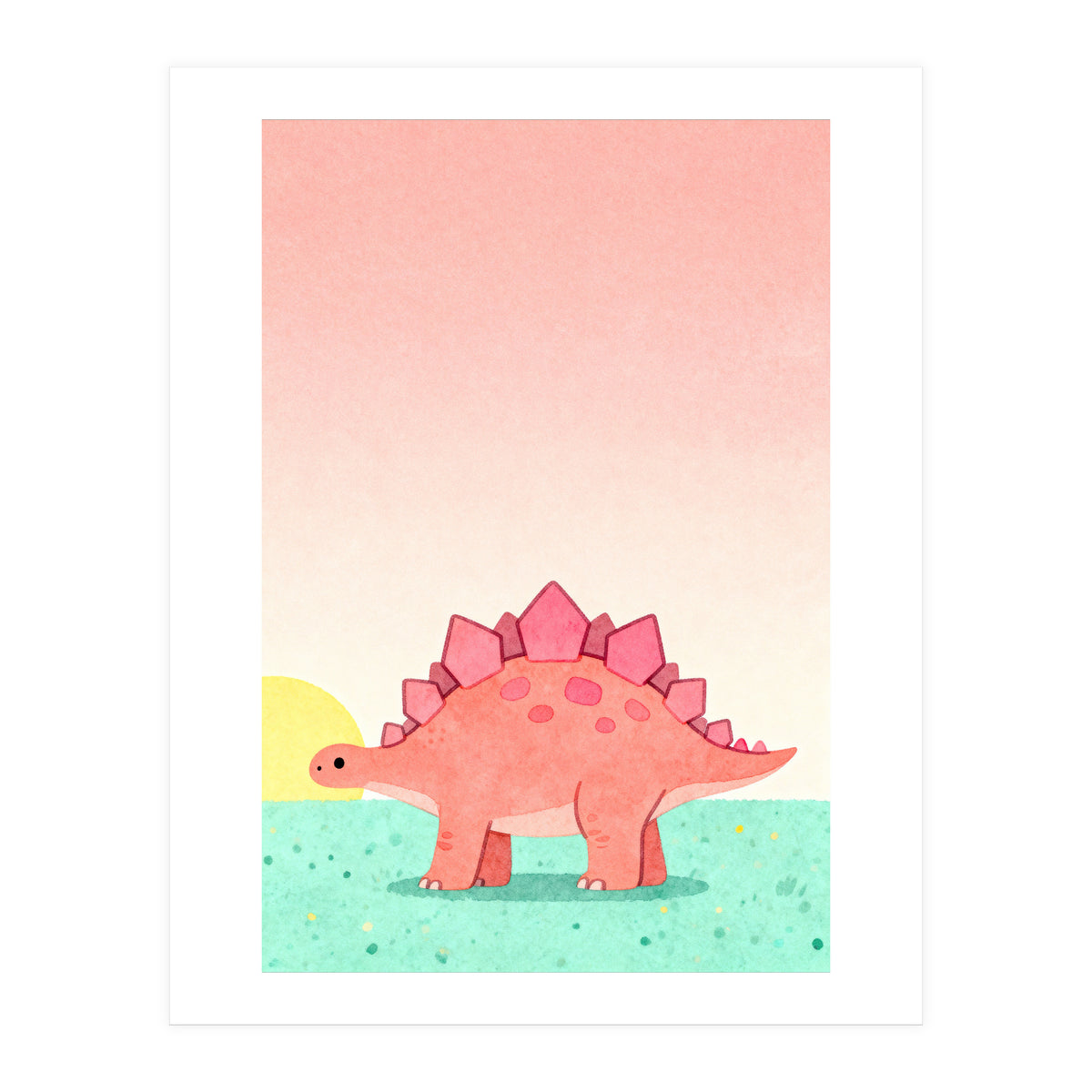 Stegosaurus Watercolor Art, Cute Dinosaur Nursery Print, Coral Dino Illustration (Print Only)