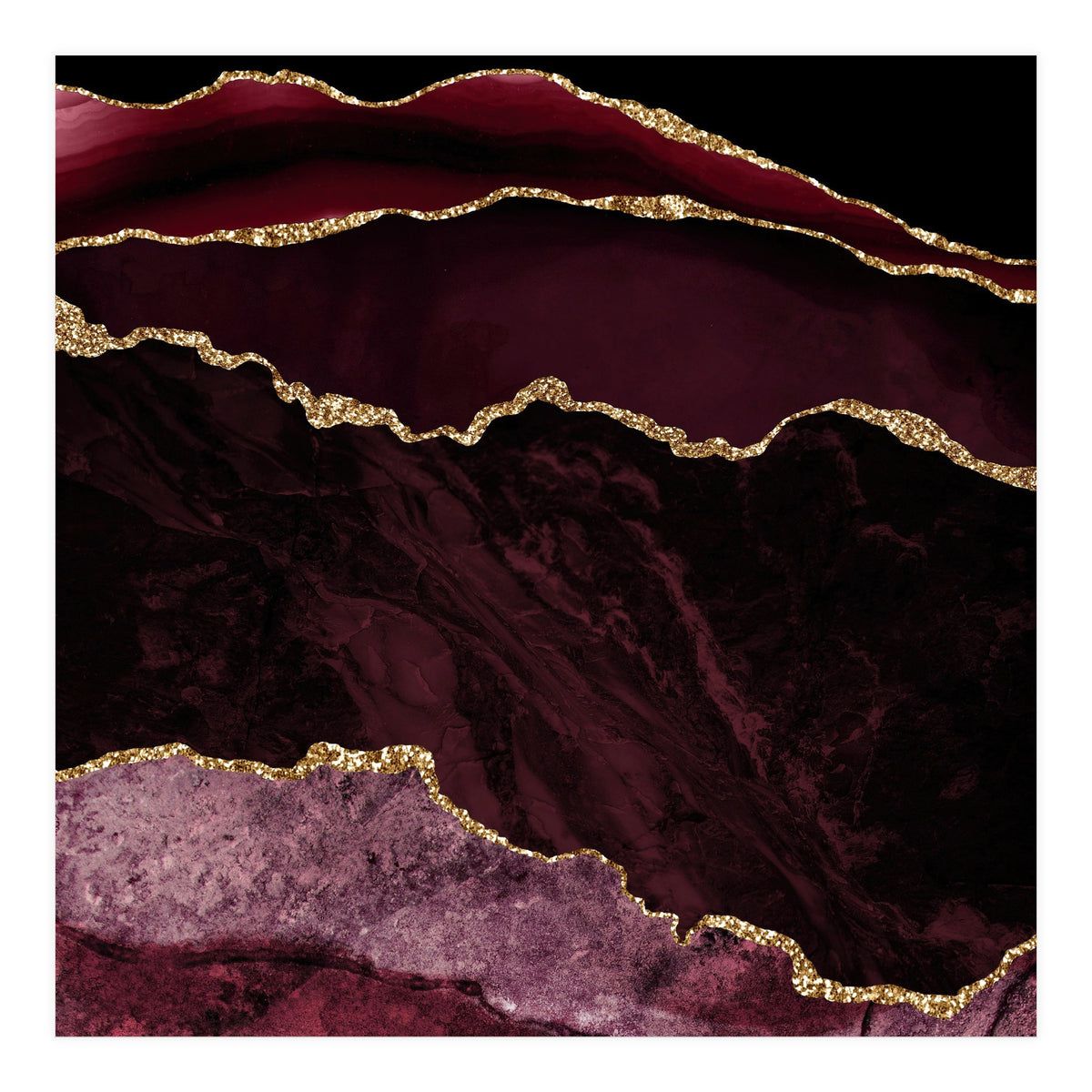 Burgundy & Gold Agate Texture 02  (Print Only)