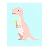 T-Rex Tyrannosaurus Dinosaur Art, Whimsical Dino with Flower, Gentle Nursery Print (Print Only) thumbnail