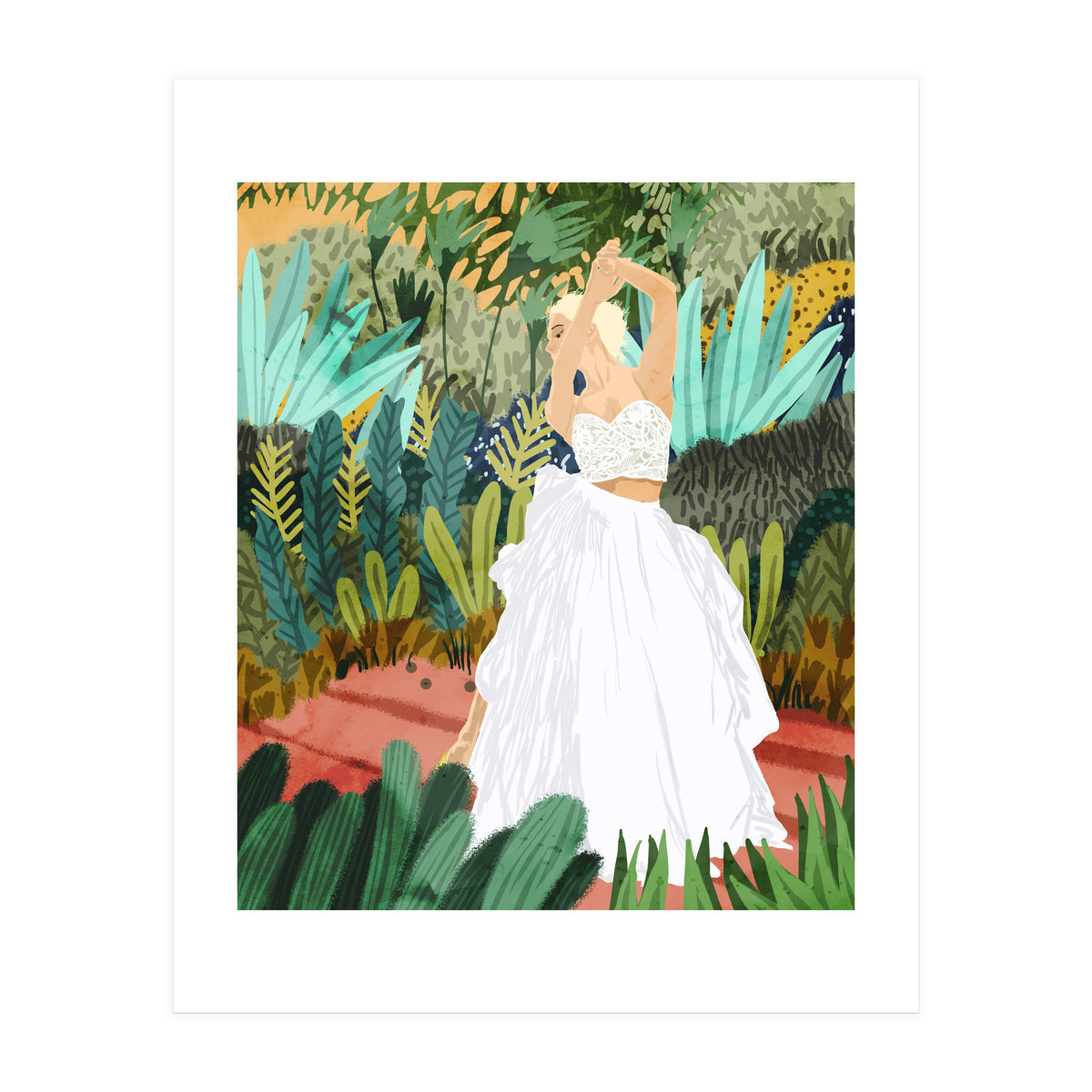 Forest Bride | Jungle Wedding Painting | Travel Solo | Blonde Woman Dancing Joy (Print Only)