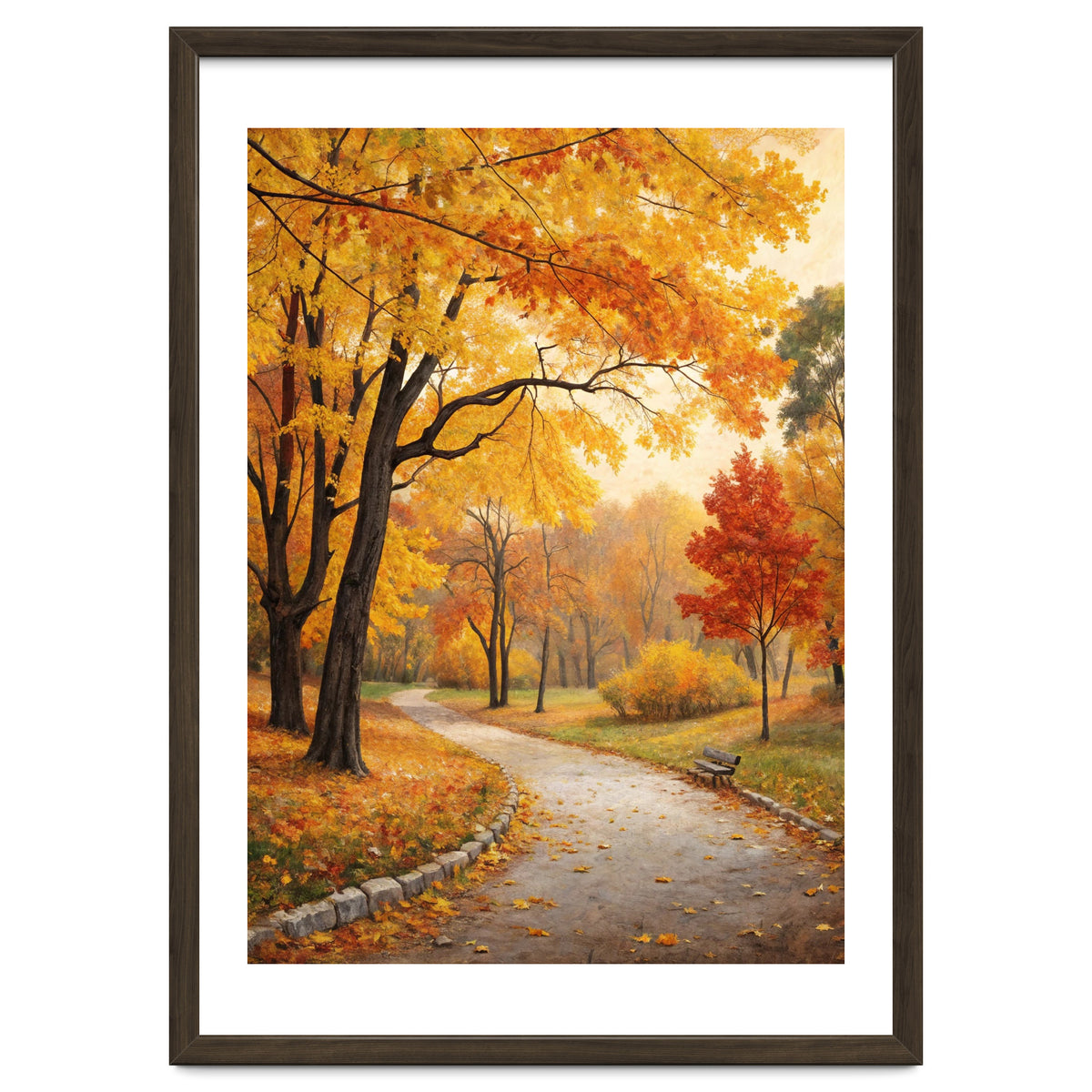 Original Autumn Park Landscape Oil Painting Style