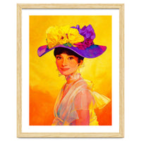 Audrey Hepburn Pop Art, Vibrant Floral Hat Portrait, Iconic Movie Star Illustration