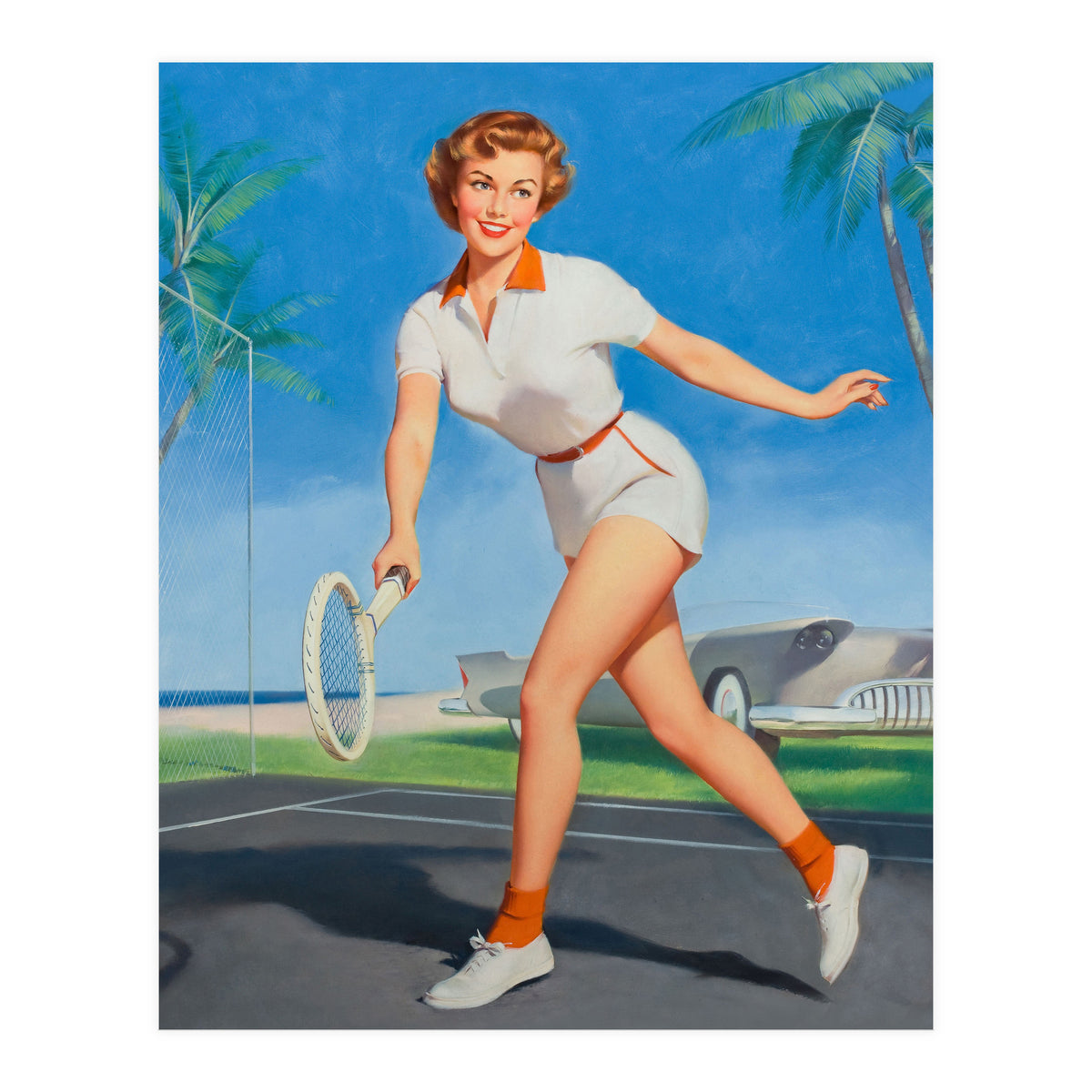 Pinup Girl On The Tennis Course (Print Only)