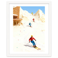 Skiing on Ice Cream Mountains, Miniature Skiers Winter Art Print for Kitchen Decor