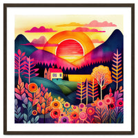 Folk Sunset Over Mountain Lake