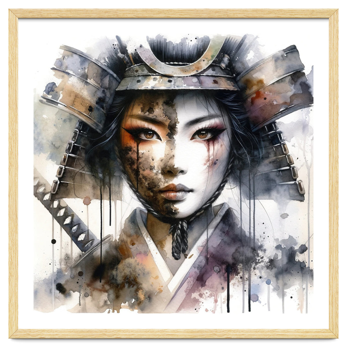 Ink Veil Asian Warrior Woman Portrait