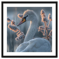 Swan Portrait Dew Drops Morning Light