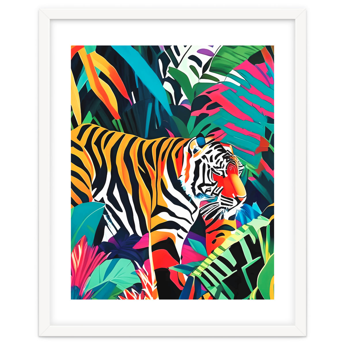 The Tigress, Fearless Wild Animal Tropical Jungle, Multicolor Cat Confidence Peaceful Calm Bohemian Eclectic