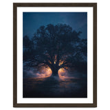 Ancient Mystical Oak Silhouette at Twilight with Ethereal Wisps thumbnail