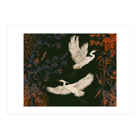 White Herons Flying Asian Art (Print Only)