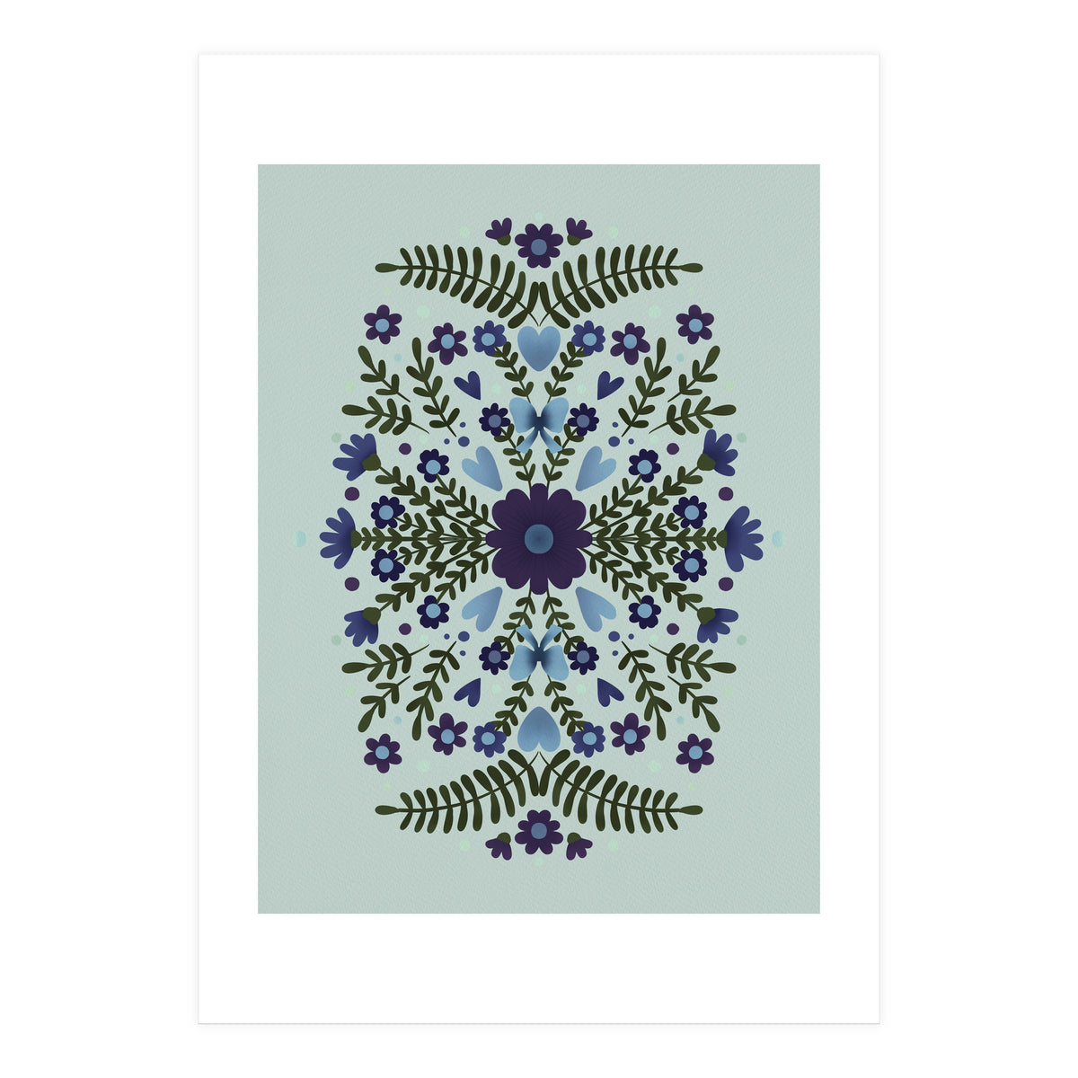 Flowers And Bows Blue And Green (Print Only)