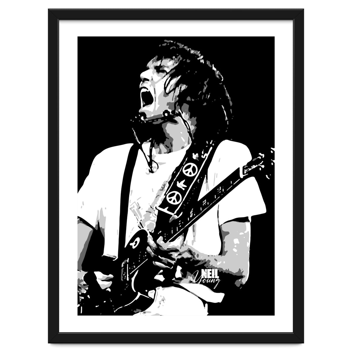 Neil Young Musician Legend in Grayscale