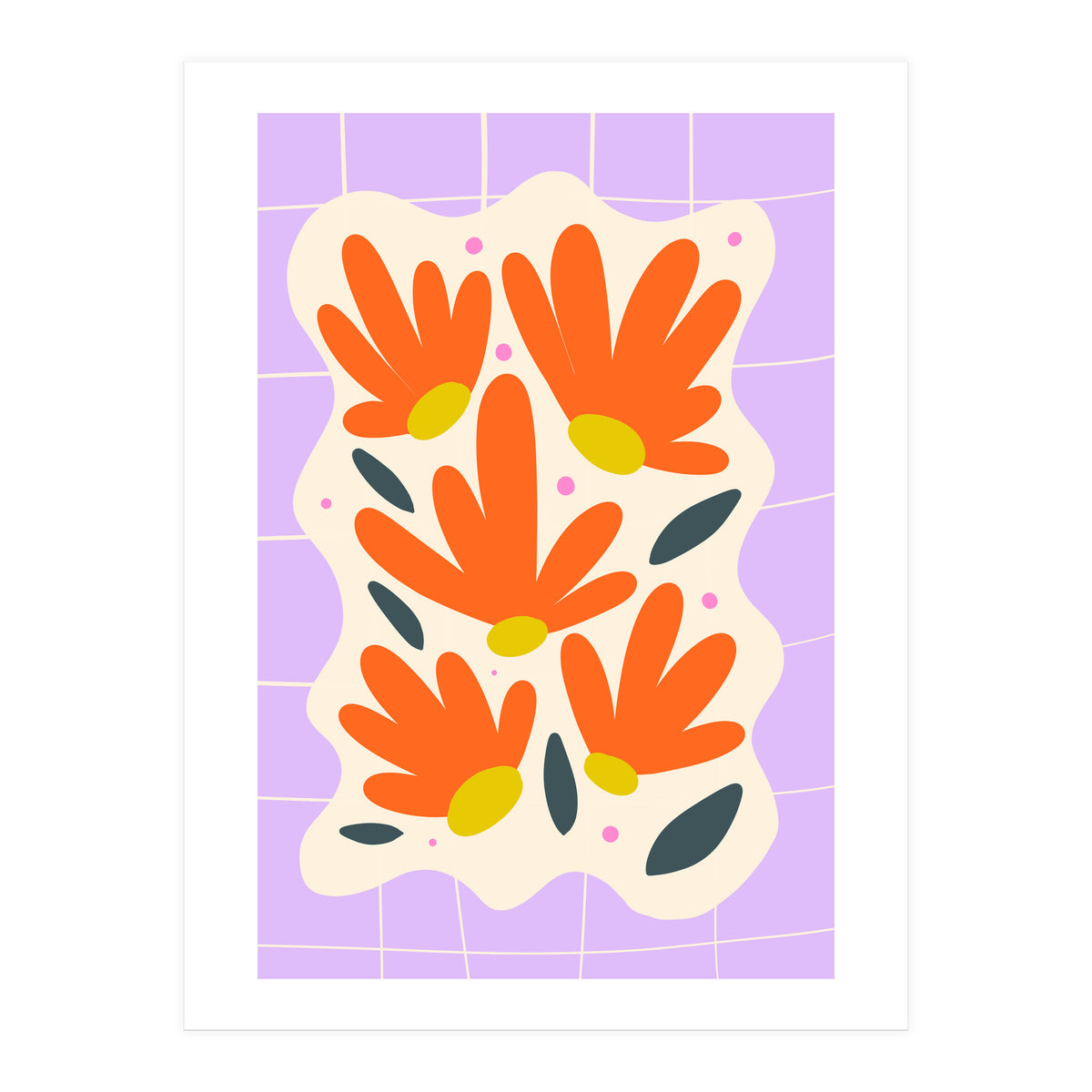 Modern Grid Floral Violet (Print Only)