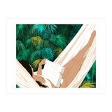 Summer Hammock Reading, Tropical Jungle Travel, Watercolor Nature Bohemian Forest Plants, Palm Beach (Print Only) thumbnail