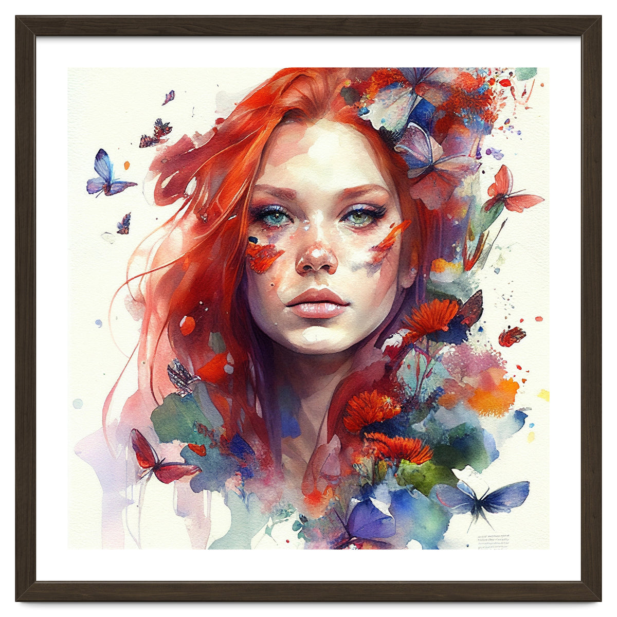 Watercolor Floral Red Hair Woman #9