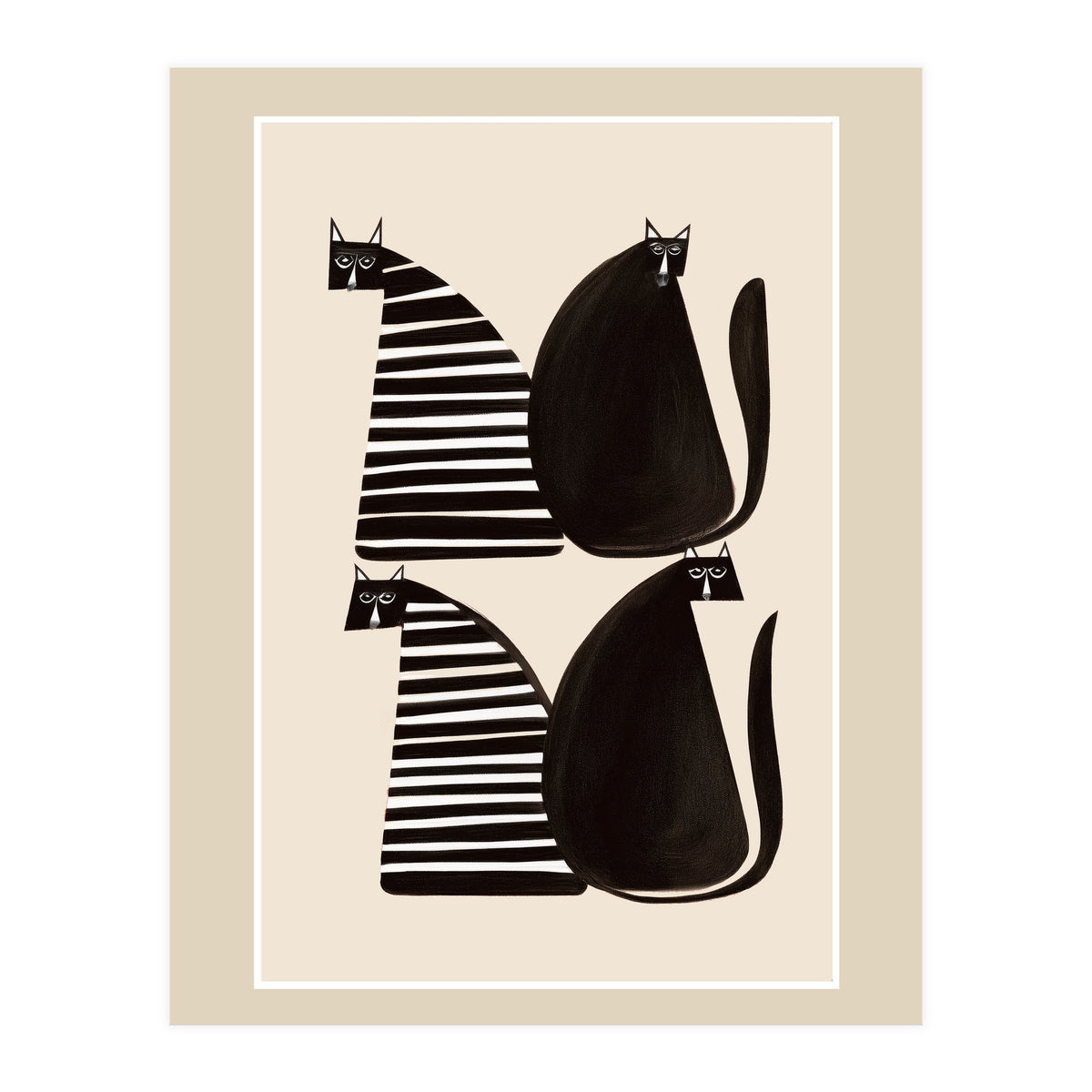 Minimalist Cats In Black And White (Print Only)