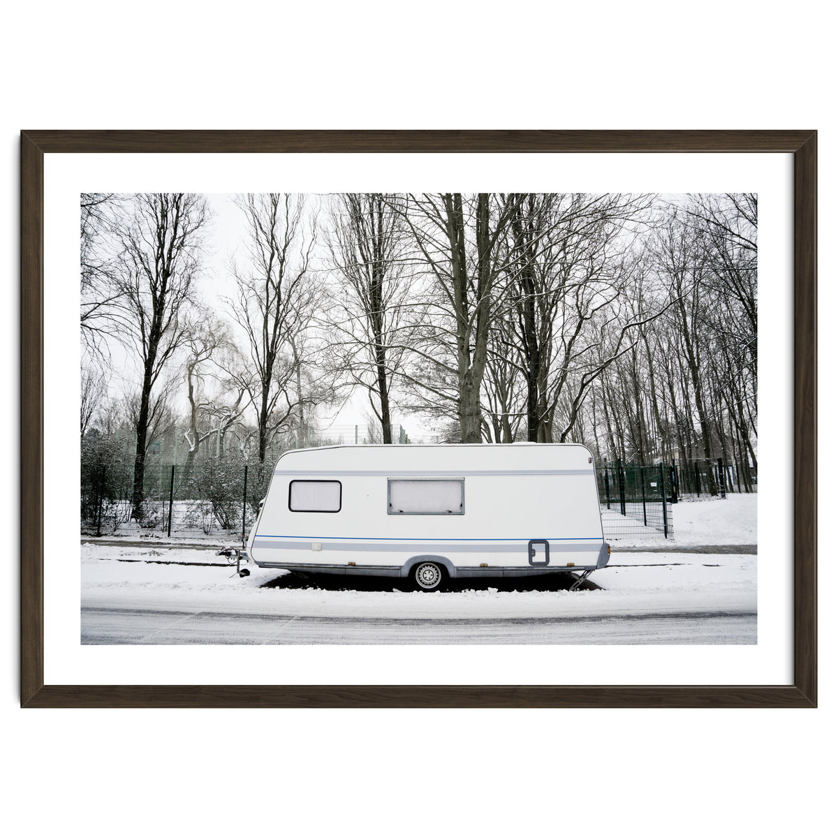 Travel Trailer in the snow road